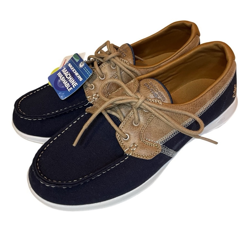 Skechers Blue and Tan Boat Shoes with Moccasin-Style Design